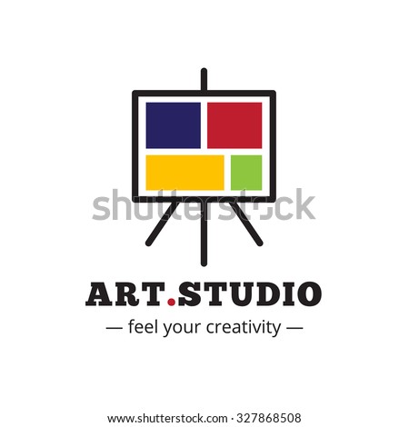 Vector minimalistic art studio logo. Easel icon.