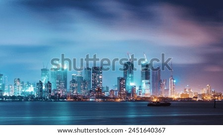 Similar – Image, Stock Photo Skyline at night Night