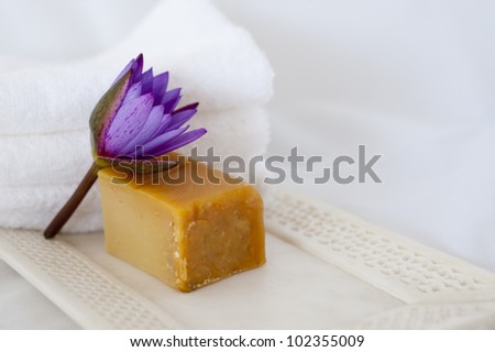 lotus flower, natural soap and marble tray