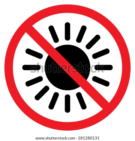 No sun.Summer sun symbol. Red prohibition sign. Stop symbol