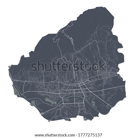 Zagreb map. Detailed vector map of Zagreb city administrative area. Dark poster with streets on white background.