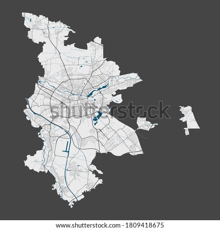 Nuremberg map. Detailed map of Nuremberg city administrative area. Cityscape panorama. Royalty free vector illustration. Outline map with highways, streets, rivers. Tourist decorative street map.