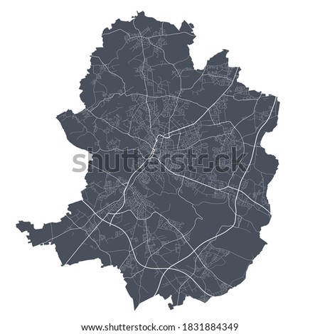 Bielefeld map. Detailed vector map of Bielefeld city administrative area. Cityscape poster metropolitan aria view. Dark land with white streets, roads and avenues. White background.