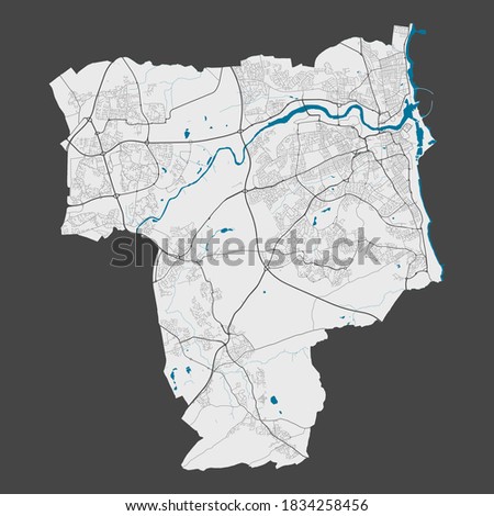 Sunderland map. Detailed map of Sunderland city administrative area. Cityscape panorama. Royalty free vector illustration. Outline map with highways, streets, rivers. Tourist decorative street map.