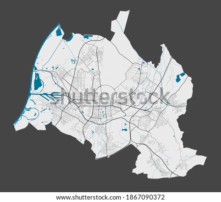 Karlsruhe map. Detailed map of Karlsruhe city administrative area. Cityscape panorama. Royalty free vector illustration. Outline map with highways, streets, rivers. Tourist decorative street map.