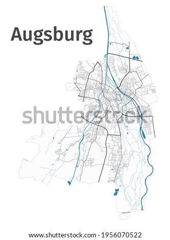 Augsburg map. Detailed map of Augsburg city administrative area. Cityscape panorama. Royalty free vector illustration. Outline map with highways, streets, rivers. Tourist decorative street map.