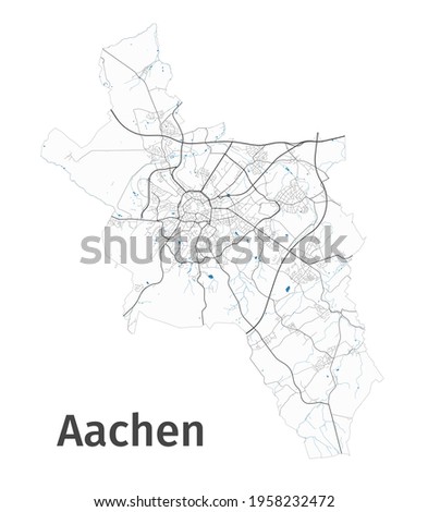 Aachen map. Detailed map of Aachen city administrative area. Cityscape panorama. Royalty free vector illustration. Outline map with highways, streets, rivers. Tourist decorative street map.