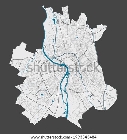 Toulouse map. Detailed map of Toulouse city administrative area. Cityscape panorama. Royalty free vector illustration. Outline map with highways, streets, rivers. Tourist decorative street map.