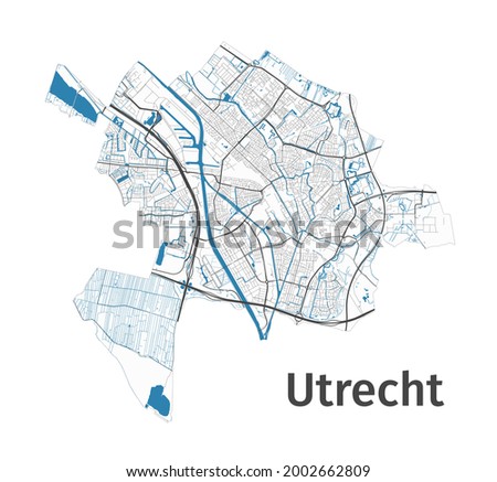 Utrecht map. Detailed map of Utrecht city administrative area. Cityscape panorama. Royalty free vector illustration. Outline map with highways, streets, rivers. Tourist decorative street map.