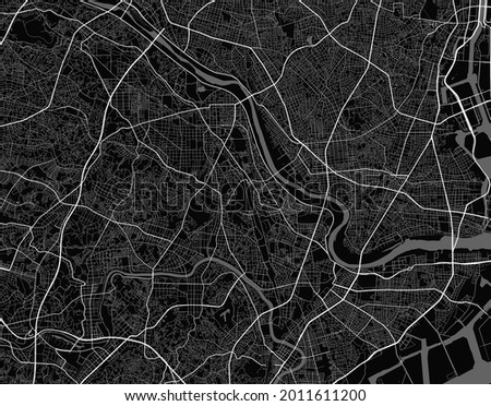 Urban city map of Kawasaki. Vector illustration, Kawasaki map grayscale art poster. Street map image with roads, metropolitan city area view.