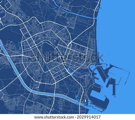 Detailed map poster of Valencia city administrative area. Cityscape panorama. Decorative graphic tourist map of Valencia territory. Royalty free vector illustration.