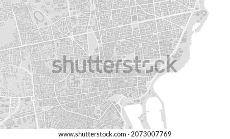 White and light grey Catania City area vector background map, streets and water cartography illustration. Widescreen proportion, digital flat design streetmap.