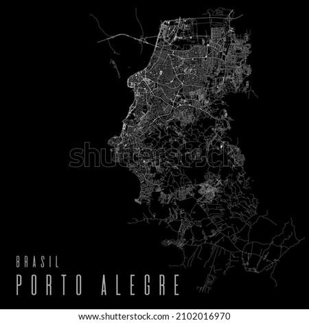 Porto Alegre city vector map poster. Brazil municipality square linear street map, administrative municipal area, white lines on black background, with title. Foto stock © 