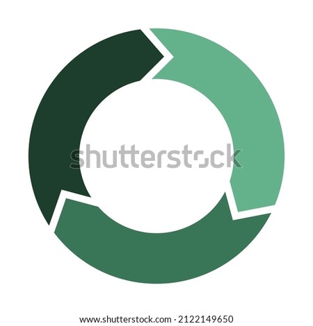 Renew and refresh circle with 3 arrows. Three elements forming circular symbol. Green color infographic diagram vector illustration.