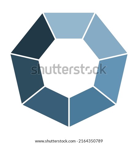 Heptagon infographic template icon. Graphic symbol layout, blue on white background. 7 separated steps diagram. Simple multicolored flat design vector illustration.