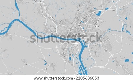 Danube river map, Bratislava city, Slovakia. Watercourse, water flow, blue on grey background road street map. Detailed silhouette vector illustration.