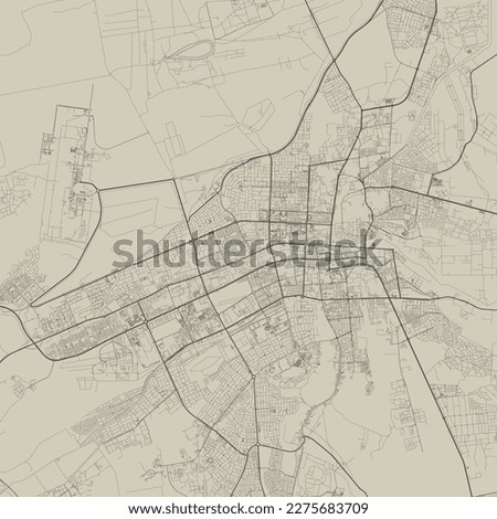 Al Ain vector map. Detailed map of Al Ain city administrative area. Cityscape panorama. Royalty free vector illustration. Outline map with highways, streets, rivers. Tourist decorative street map.