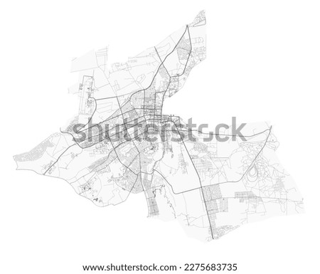 Al Ain map, administrative territory of the city. UAE detailed city plan. Vector ilustration with roads, parks.