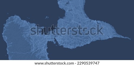 Blue map of Guadeloupe, Caribbean islands. Archipelago and overseas department and region of France. Urban area cityscape vector illustration.