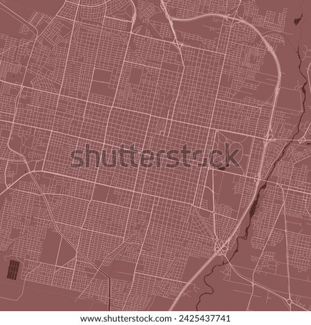 Red San Miguel de Tucuman map, Argentina, detailed municipality map, skyline panorama. Decorative graphic tourist map of San Miguel de Tucuman territory. Royalty free vector illustration.
