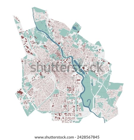 Map of Tartu, Estonia. Detailed city vector map, metropolitan area with border. Streets and water.