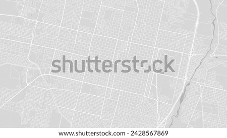 Background San Miguel de Tucuman map, Argentina, white and light grey city poster. Vector map with roads and water. Widescreen proportion, digital flat design roadmap.