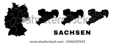 Saxony map, German state. Germany administrative division, regions and boroughs, amt and municipalities.