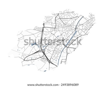 Map of Anderlecht, Belgium. Detailed city vector map, metropolitan area. Streetmap with roads.