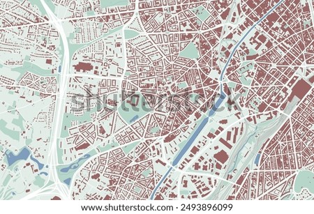 Anderlecht map, Belgium. City map, vector streetmap with buildings and roads, parks and rivers.