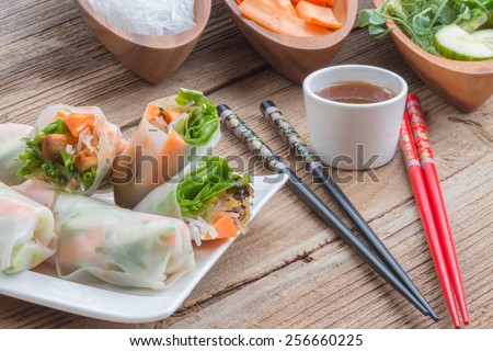 Spring rolls, selective focus to the cutting part of rols