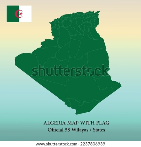 Algerian map with 58 wilayas-states, flag Vector