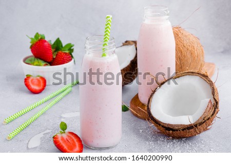 Similar – Image, Stock Photo Strawberry Smoothie in Coconut Bowl