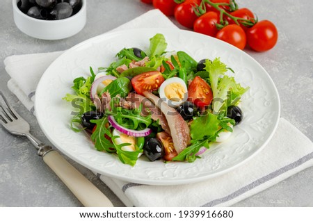 Similar – Image, Stock Photo Asparagus Salad with quails eggs and cheese crisps