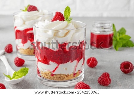 Similar – Foto Bild Himbeerdessert aus geschlagener weißer Schokoladenmousse und Himbeere