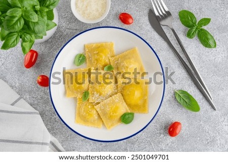 Similar – Image, Stock Photo Spinach ravioli with butter and sage