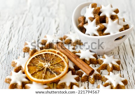 Winter sweets on wooden background copy space
