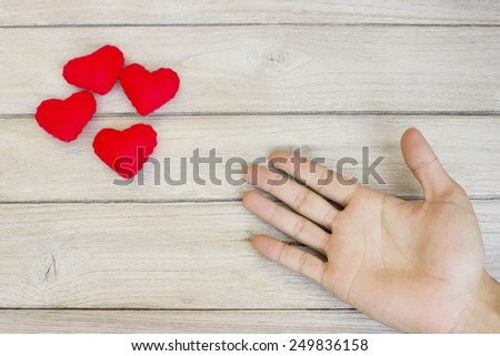 Need of Love,hand and heart  on wood