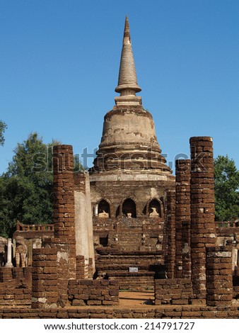 Ancient pagoda in the world heritage place under blue sky