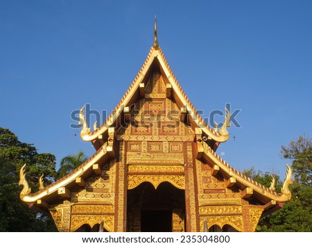 Lai Kam Pavilion is unique architect of Northern Thai art style, was in Wat Phra Singh in Chiangmai, Thailand.