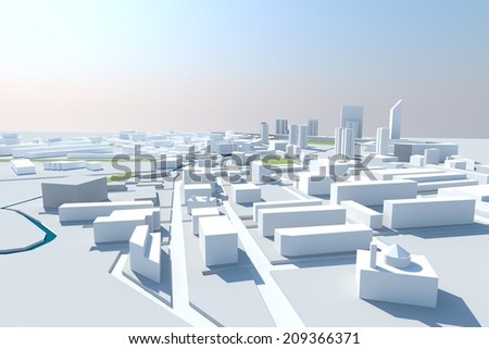City Render in Three-dimensional space from Bird eye view