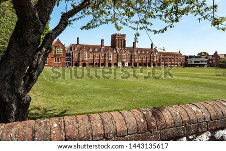 Eastbourne College, East Sussex, England. The main building and cricket grounds of the co-educational independent private school on the UK south coast. Foto stock © 