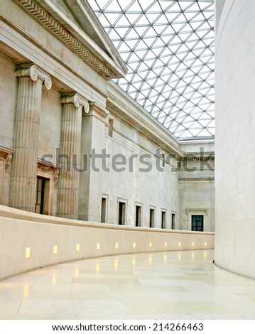 London, UK - 12 March, 2004: A rare view of the interior of the Sir Norman Foster designed British Museum with no people or tourists in view.
