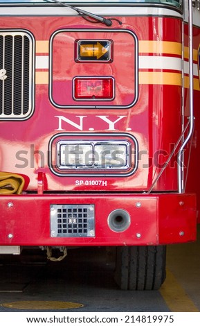 New York City, USA - 29 May, 2005: Close detail view on the front of a New York Fire Department fire truck.