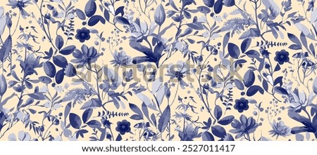 monochrome two-color seamless pattern with flowers silhouette.