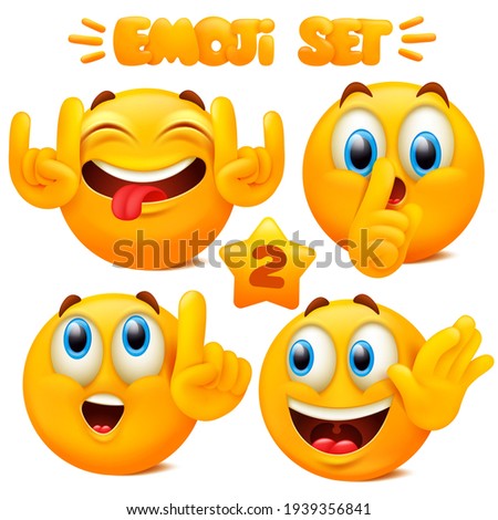 Collection of yellow emoji icons Emoticon cartoon character with different facial expressions in 3d style isolated in white background. Vector illustration