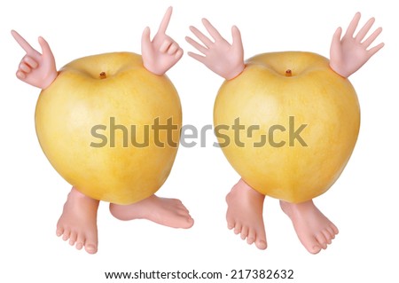 Yellow apples characters isolated on white background