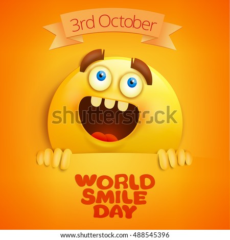 Yellow smile face. World smile day card template. Vector illustration