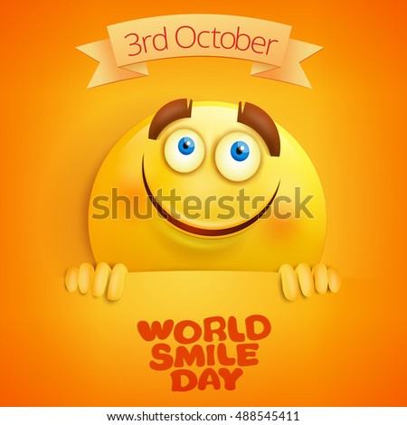 Yellow smile face. World smile day card template. Vector illustration
