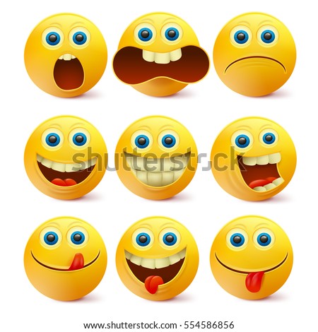 Yellow smiley faces. Emoji characters template Vector illustration