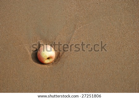 Apple washed up to the sandy beach